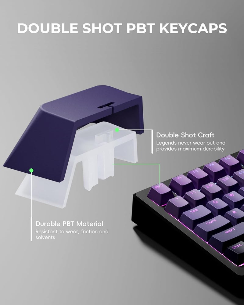 SDYZ x XVX Shine Through PBT Keycaps, Custom Keycaps 60 75 100 Percent Cherry Profile, Doubleshot Key caps Set for 61/64/68/84/87/100/104/108 Gaming Mechanical Keyboard, Gradient Purple - Image 4